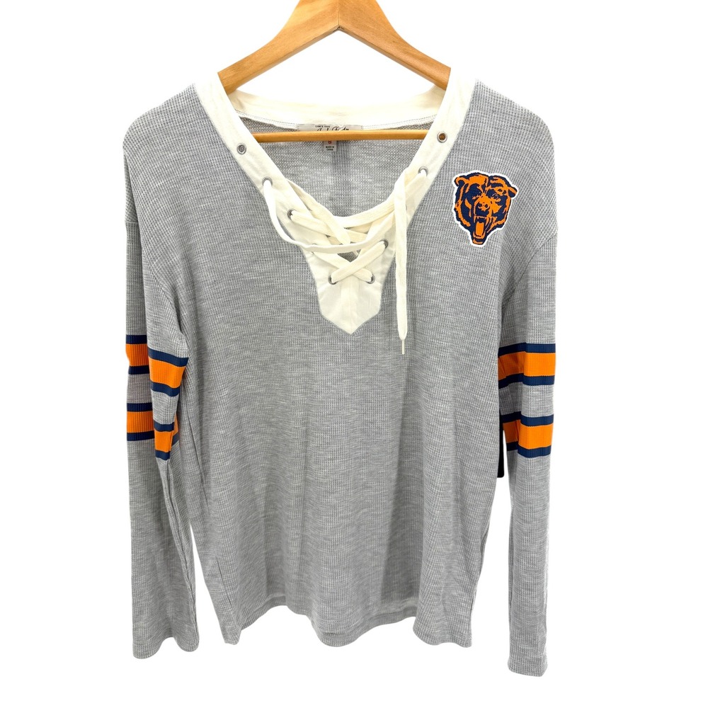 Junk Food Chicago Bears NFL Womens Waffle Knit Lace Up Top Gray Small NEW